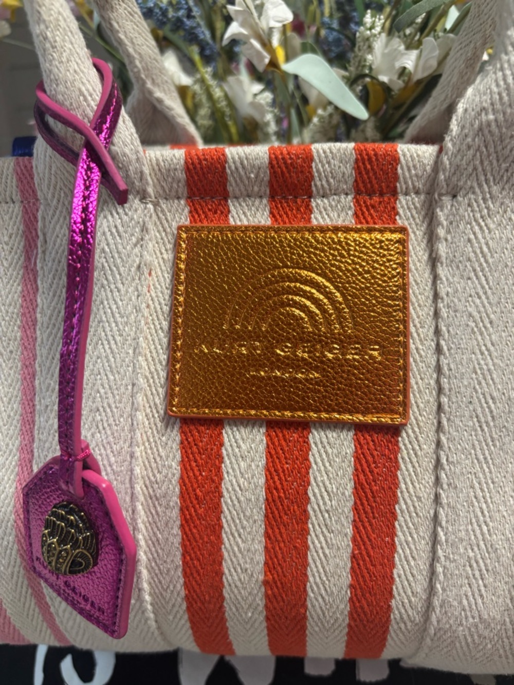 Kurt Geiger Striped Canvas Tote in Pink, Orange, Yellow & Green - Picture 2 of 16